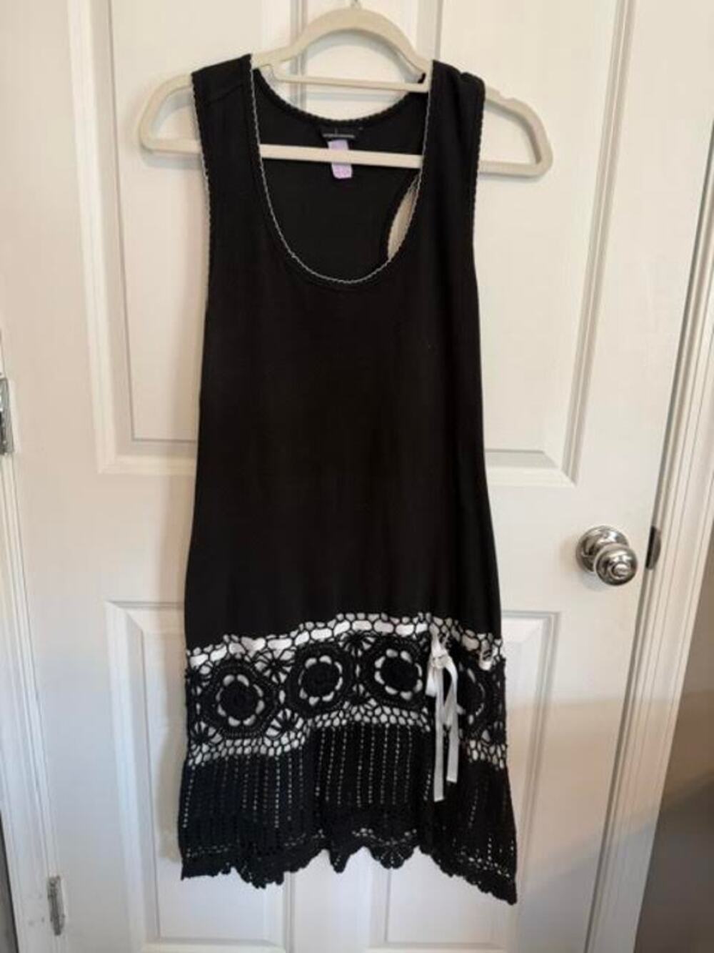 Moda International Black Ribbed Racerback Ribbon Dress Large